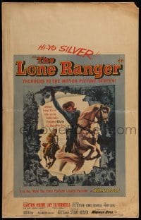 3p131 LONE RANGER WC 1956 cool art of Clayton Moore & Silver leaping out of the poster!