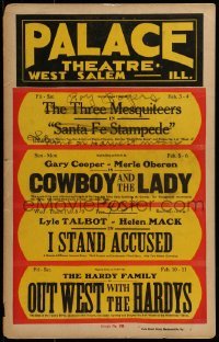 3p159 PALACE THEATRE local theater WC 1938 Gary Cooper & Merle Oberon in Cowboy and the Lady +more!