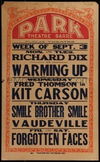 3p162 PARK THEATRE SEPTEMBER 3-8 local theater WC 1928 Richard Dix, Fred Thomson in Kit Carson!