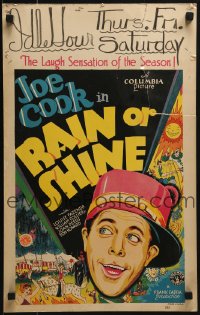 3p174 RAIN OR SHINE WC 1930 early Frank Capra, great colorful circus art of Joe Cook, rare!