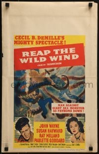3p175 REAP THE WILD WIND WC R1954 John Wayne, Susan Hayward, cool scuba diver & octopus art!