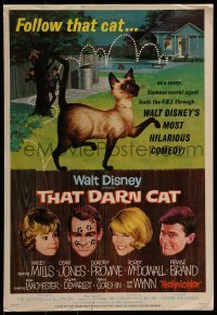 3p209 THAT DARN CAT WC 1965 great art of Hayley Mills, Dean Jones & Siamese feline, Walt Disney!