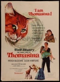 3p212 THREE LIVES OF THOMASINA WC 1964 Walt Disney, great art of winking & smiling cat!
