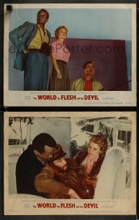 3r998 WORLD, THE FLESH & THE DEVIL 2 LCs 1959 Harry Belafonte on bridge choked with empty cars!
