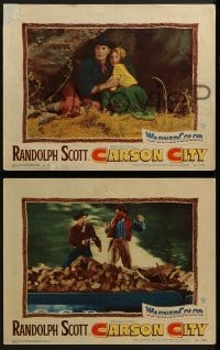 3r494 CARSON CITY 6 LCs 1952 cowboy Randolph Scott in Nevada with a gun and a grin!