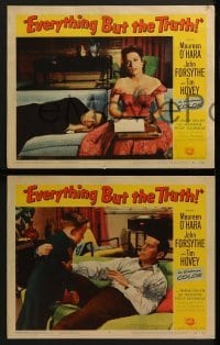 3r806 EVERYTHING BUT THE TRUTH 3 LCs 1956 sexy Maureen O'Hara got caught with her scandals showing!