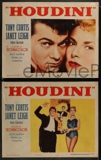 3r162 HOUDINI 8 LCs 1953 Tony Curtis as the famous magician + his sexy assistant Janet Leigh!