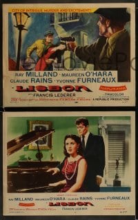 3r190 LISBON 8 LCs 1956 Ray Milland & Maureen O'Hara in the city of intrigue & murder!