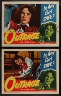 3r621 OUTRAGE 5 LCs 1950 directed by Ida Lupino, scared Mala Powers is the victim of attack!