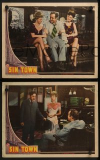 3r753 SIN TOWN 4 LCs 1942 Constance Bennett, Broderick Crawford, cool oil rig artwork!