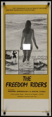 3t007 FREEDOM RIDERS Aust daybill 1972 completely naked Aussie surfer girl, yellow border design!