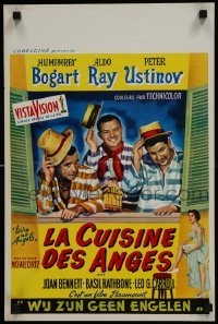 3t258 WE'RE NO ANGELS Belgian R1960s art of Humphrey Bogart, Aldo Ray & Peter Ustinov tipping hats!