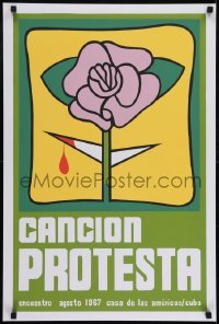 3t163 CANCION PROTESTA silkscreen Cuban 1990s art of a bleeding purple flower from the 1967 poster!