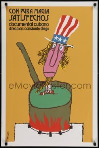 3t168 CON PURA MAGIA SATISFECHOS silkscreen Cuban 1984 art of Uncle Sam in boiling pot by Bachs!