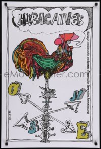 3t182 HURACANES silkscreen Cuban R1990s art of a very real rooster acting as a weather vane!