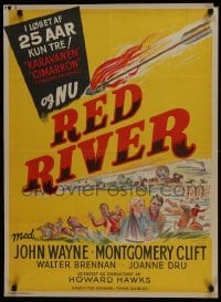 3t060 RED RIVER Danish 1951 different artwork of John Wayne, Montgomery Clift, Howard Hawks!