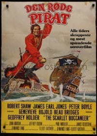 3t065 SWASHBUCKLER Danish 1976 art of pirate Robert Shaw swinging on rope by ship by John Solie!
