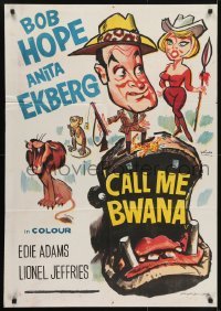 3t121 CALL ME BWANA Egyptian poster 1963 wacky completely different art of Bob Hope & Anita Ekberg!