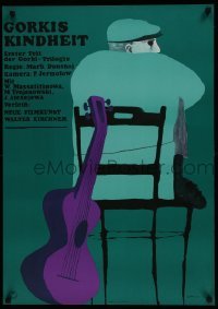 3t478 CHILDHOOD OF MAXIM GORKY German R1964 cool artwork of man in chair with guitar by Jan Lenica!