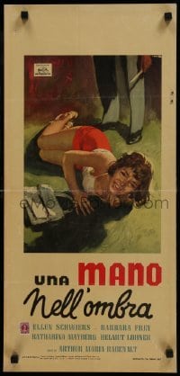 3t938 MANN IM SCHATTEN Italian locandina 1962 Ciriello art of female victim on the floor!