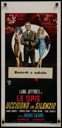 3t976 SPIES STRIKE SILENTLY Italian locandina 1966 Lang Jeffries, Danieli, art of woman in peril!