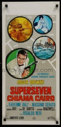 3t979 SUPERSEVEN CALLS CAIRO Italian locandina 1965 Umberto Lenzi, art of spy Roger Browne by Casaro!