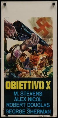 3t983 TARGET UNKNOWN Italian locandina R1960s different art of United States soldiers in battle with Nazis!