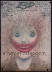 3t775 ESD Polish 27x37 1987 creepy Andrzej Pagowski art of joker clown-faced person!