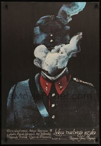 3t796 LESSON OF A DEAD LANGUAGE Polish 27x39 1980 soldier with smoke for a face by Swierzy!