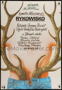 3t819 RYKOWISKO Polish 27x39 1987 Witold Skurski, wild Edward Lutczyn art of antlers in pants!