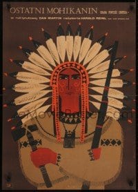 3t714 LAST TOMAHAWK Polish 23x32 1965 Der Letzte Mohikaner, cool Hibner art of Native American!
