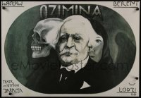3t722 OZIMINA stage play Polish 23x33 1983 wild, different close-up art of man with skull and woman!