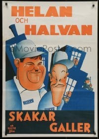 3t035 PARDON US Swedish R1940s wonderful different art of convicts Stan Laurel & Oliver Hardy!