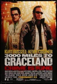 3w009 3000 MILES TO GRACELAND advance DS 1sh 2001 Kurt Russell & Costner as Elvis impersonators!
