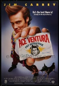 3w014 ACE VENTURA PET DETECTIVE 1sh 1994 Jim Carrey tries to find Miami Dolphins mascot!