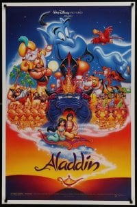 3w024 ALADDIN DS 1sh 1992 Walt Disney Arabian fantasy cartoon, Calvin Patton art of cast!