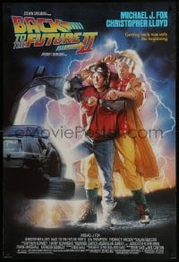 3w077 BACK TO THE FUTURE II 1sh 1989 Michael J. Fox as Marty, synchronize your watches!