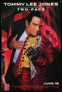 3w090 BATMAN FOREVER advance 1sh 1995 image of Tommy Lee Jones as Two-Face!