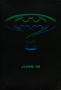 3w093 BATMAN FOREVER teaser DS 1sh 1995 Kilmer, Kidman, cool question mark & bat symbol design!