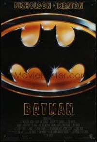 3w083 BATMAN 1sh 1989 directed by Tim Burton, cool image of Bat logo, new credit design!