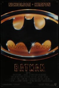 3w084 BATMAN style D 1sh 1989 directed by Tim Burton, Nicholson, Keaton, cool image of Bat logo!