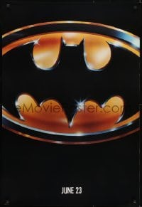 3w086 BATMAN teaser 1sh 1989 directed by Tim Burton, cool image of Bat logo, matte finish!