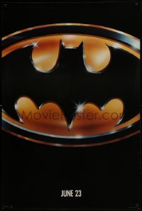 3w085 BATMAN teaser 1sh 1989 directed by Tim Burton, cool image of Bat logo, glossy finish!