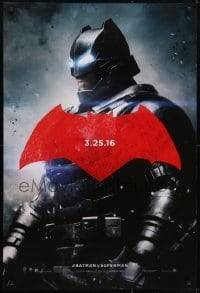 3w098 BATMAN V SUPERMAN teaser DS 1sh 2016 cool image of armored Ben Affleck in title role!