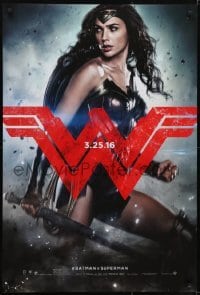 3w099 BATMAN V SUPERMAN teaser DS 1sh 2016 great image of sexiest Gal Gadot as Wonder Woman!