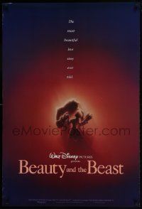 3w102 BEAUTY & THE BEAST 1sh 1991 Disney cartoon classic, romantic dancing art by John Alvin!
