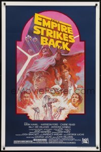 3w253 EMPIRE STRIKES BACK studio style 1sh R1982 George Lucas sci-fi classic, cool artwork by Tom Jung!