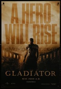 3w332 GLADIATOR teaser DS 1sh 2000 a hero will rise, Russell Crowe, directed by Ridley Scott!