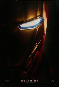 3w437 IRON MAN teaser DS 1sh 2008 Robert Downey Jr. is Iron Man, cool close-up of mask!