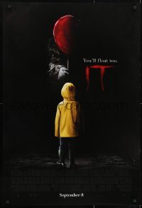 3w445 IT advance DS 1sh 2017 creepy image of Pennywise handing child balloon, you'll float too!